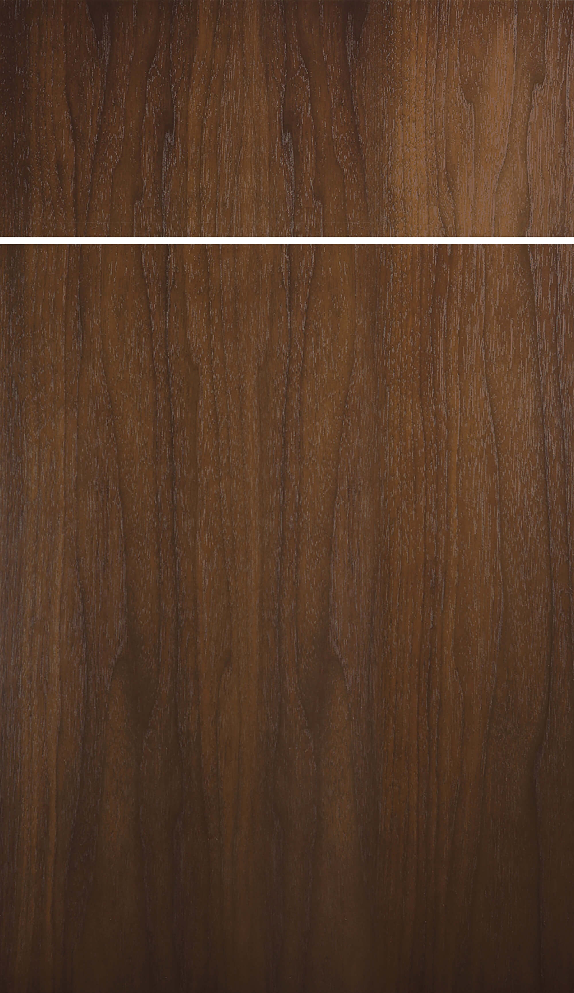 A slab cabinet door style shown in an exotic veneer wood option using walnut.