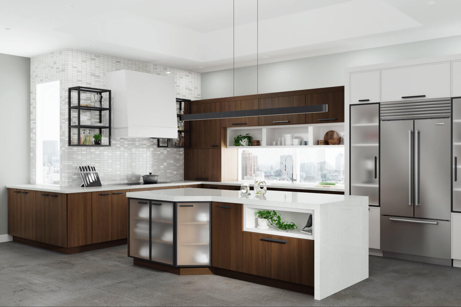luxury loft kitchen with walnut veneer cabinets - dura supreme