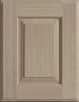 A close up of a cabinet door made with natural Quarter-sawn White Oak wood.