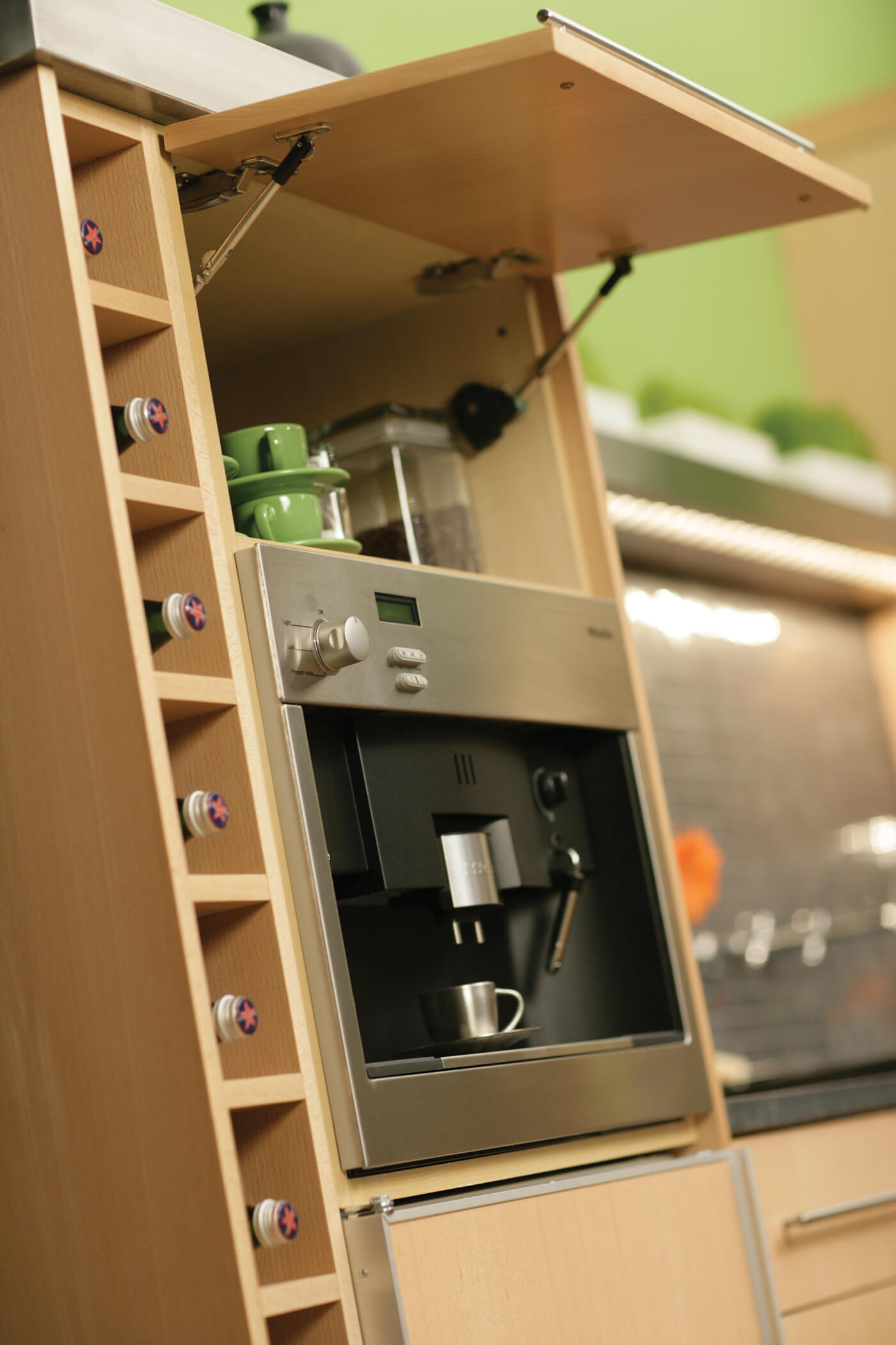 Dura Supreme wine rack and wall hinge top cabinet beverage center.