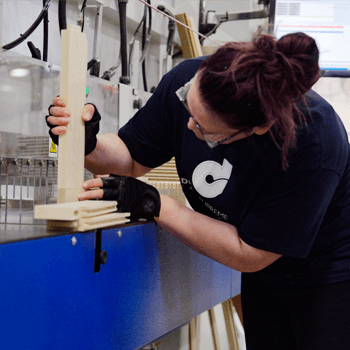 A cabinet maker at the Dura Supreme factory cutting cabinet door pieces for manufacturing and production. Dura Supreme is proud to be one of the first cabinetry manufacturers to achieve this certification. We recognize the value of our natural resources and responsibility we have in ensuring their sustained availability.