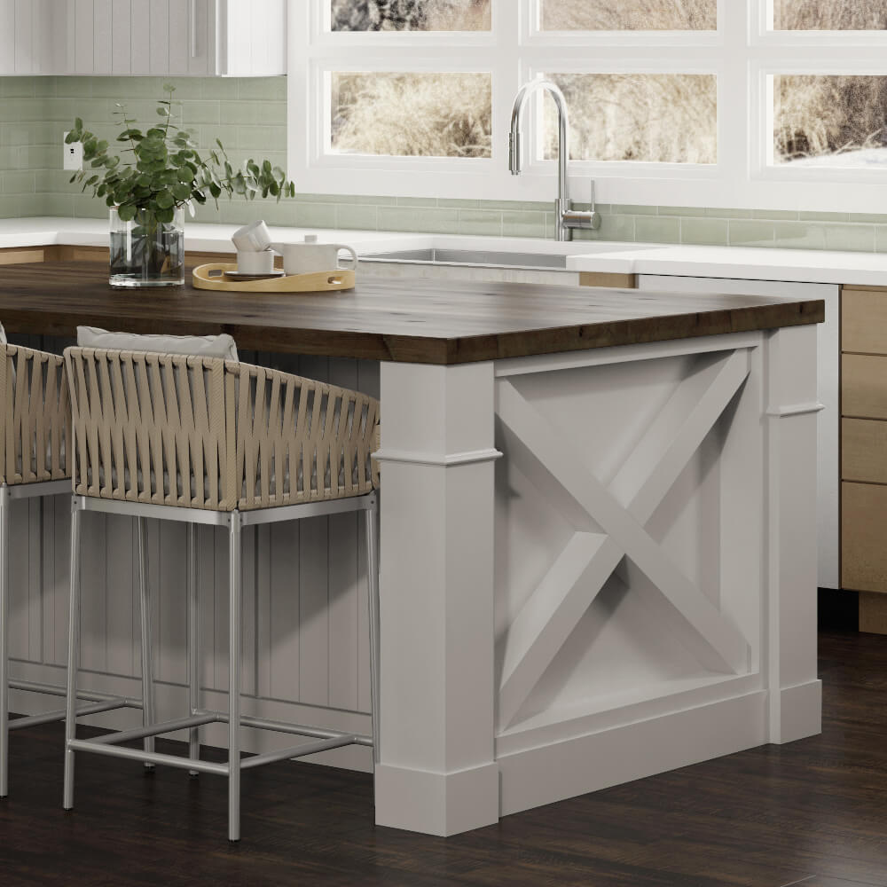 Kitchen Island Column Assembly with Molding Details, and an X End Treatment