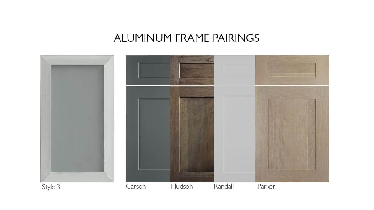 Metal cabinet door and door styles that coordinate well with them.