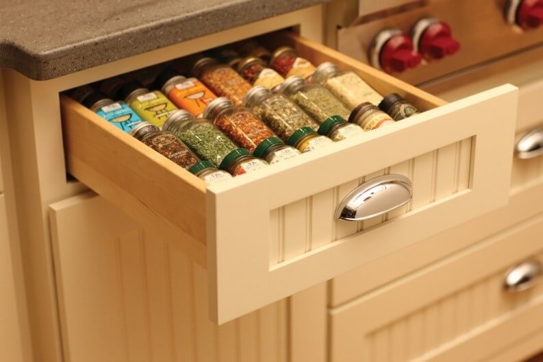 An in drawer spice rack.