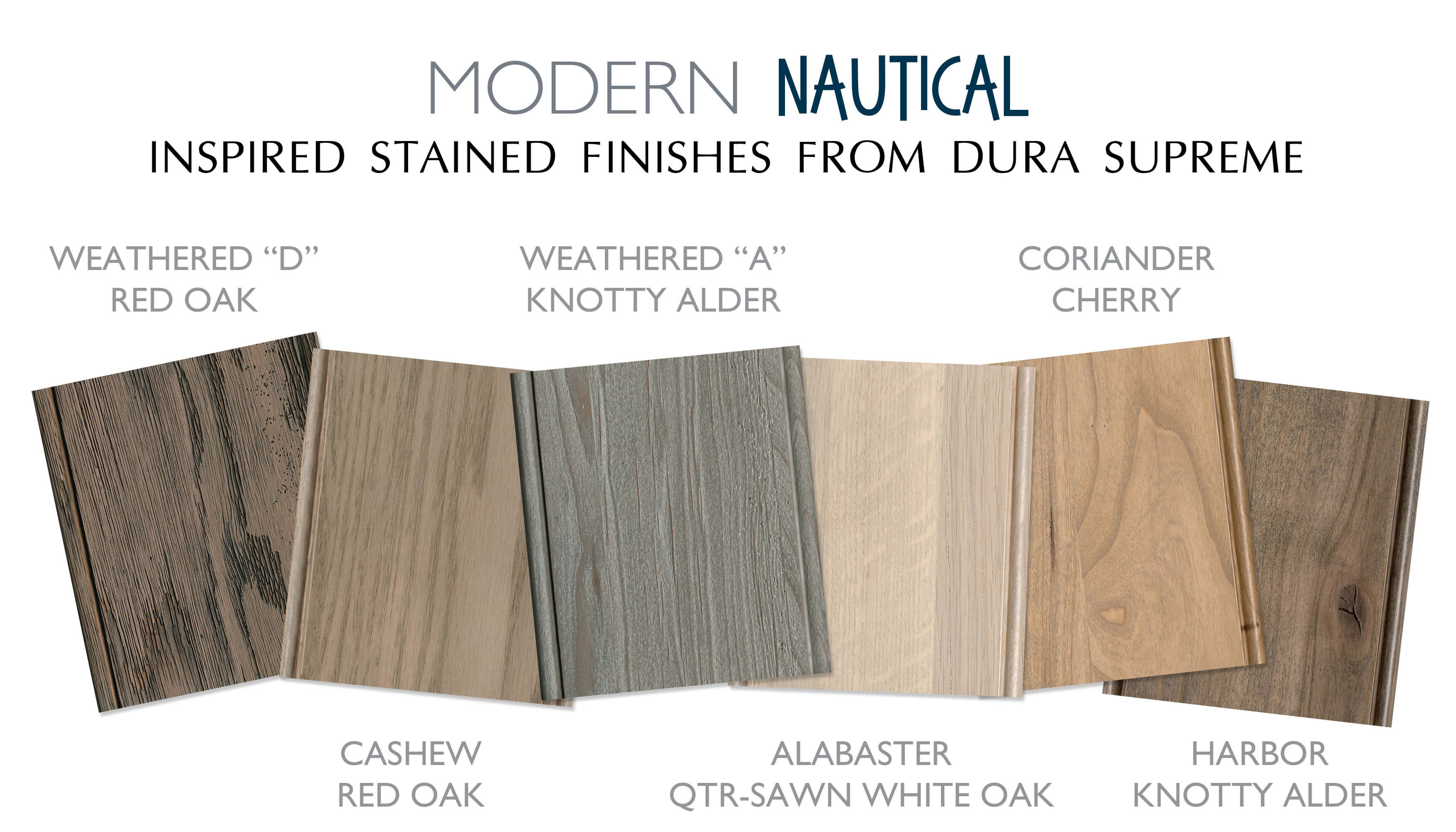 Modern Nautical Style stained and weathered finishes for kitchen and bath cabinets from Dura Supreme Cabintery