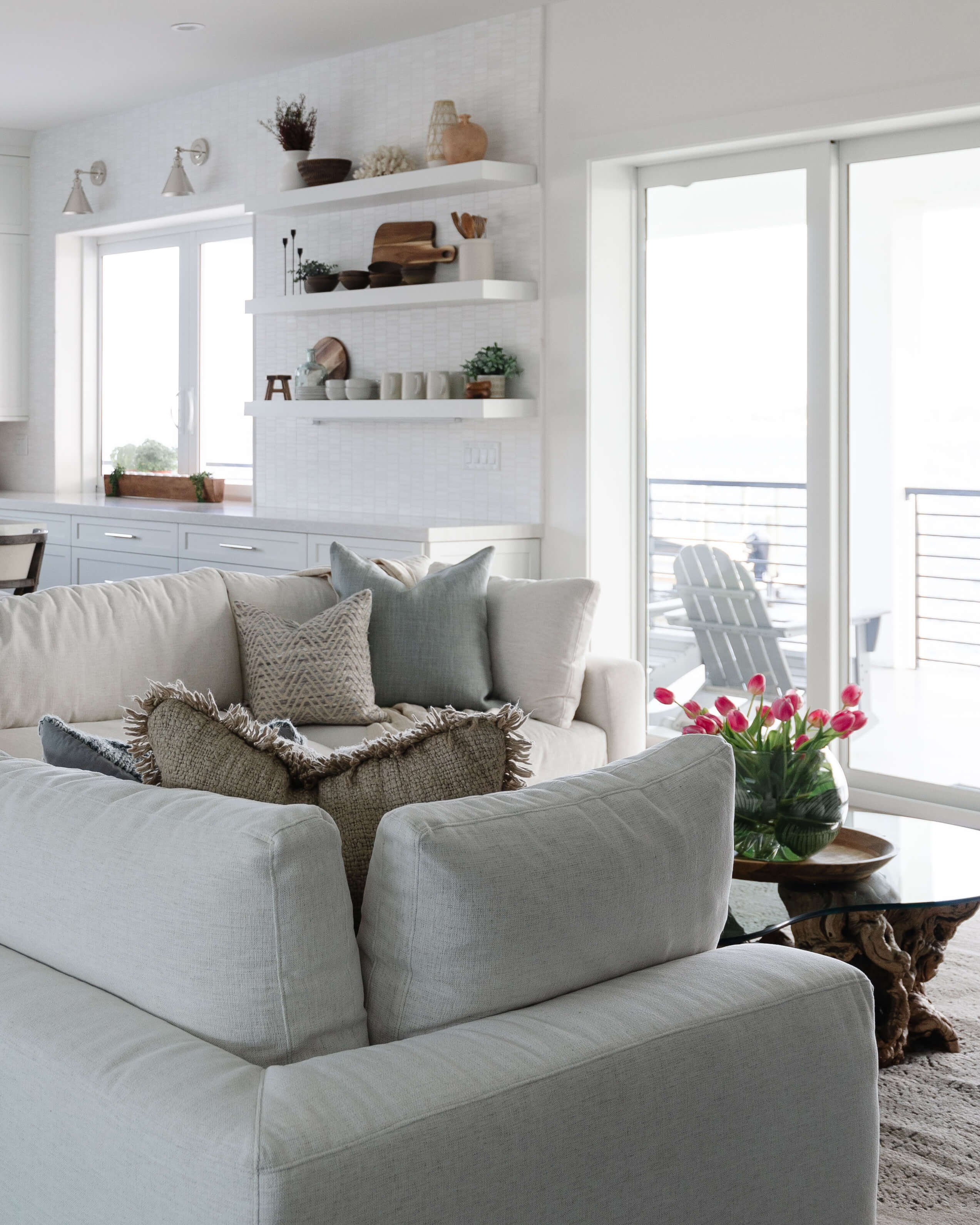 Coastal Styled Kitchen & Living room with breezy coastal decor and accents.