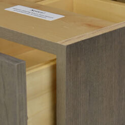 A frameless cabinet with a finished end. Learn about cabinet construction types. 