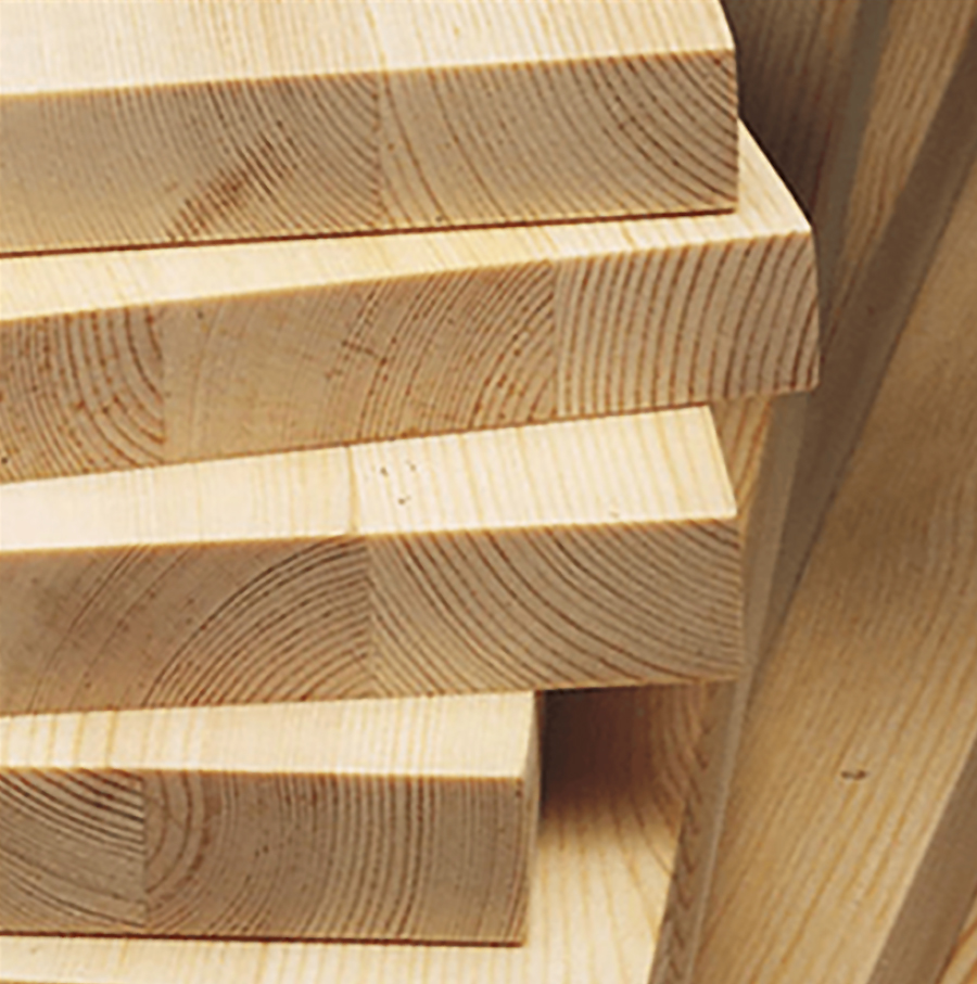 A close up of solid wood materials used for crafting kitchen and bathroom cabinetry.