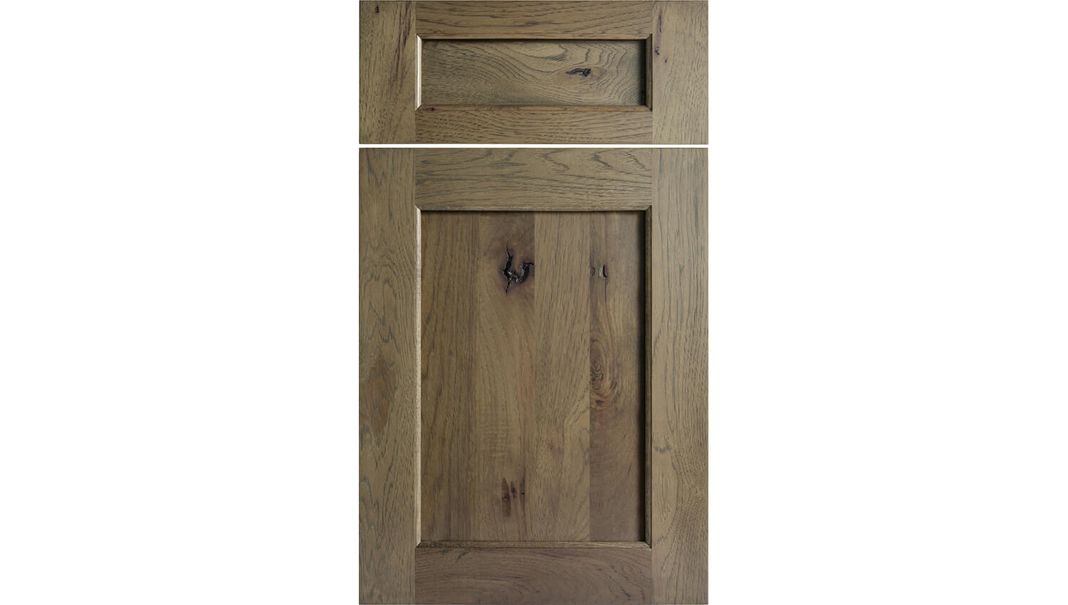 The Highland door is a classic shaker cabinet door shown here in the rustic hickory wood with a true-brown stained finish.