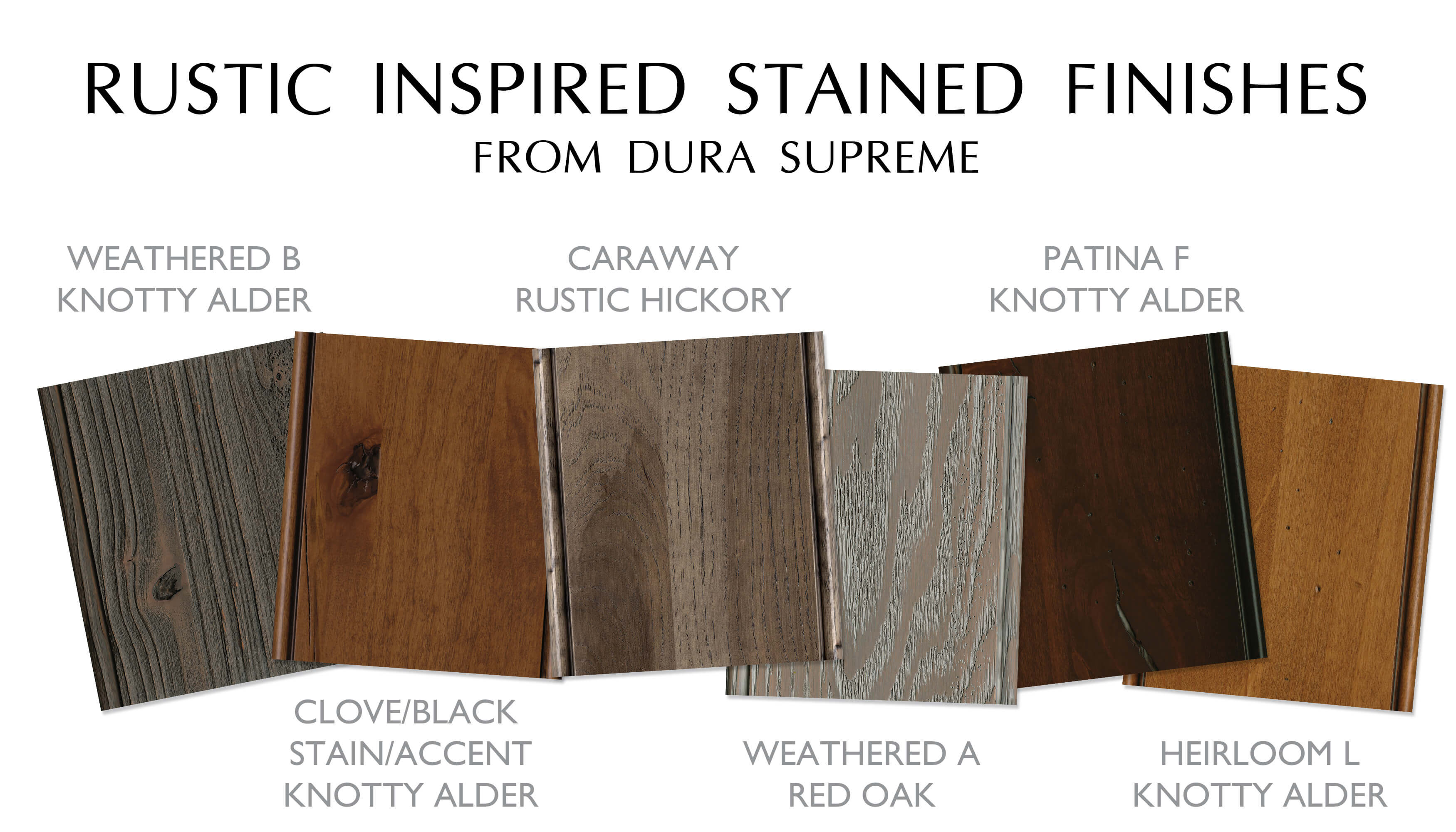 Rustic Style cabinetry stain colors and distressed or aged finish options from Dura Supreme Cabinetry.
