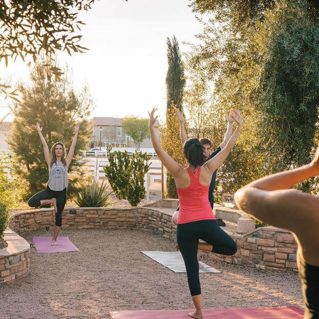 Modern Village Living in Arizona. An outdoors yoga studio in the planned neighborhood.
