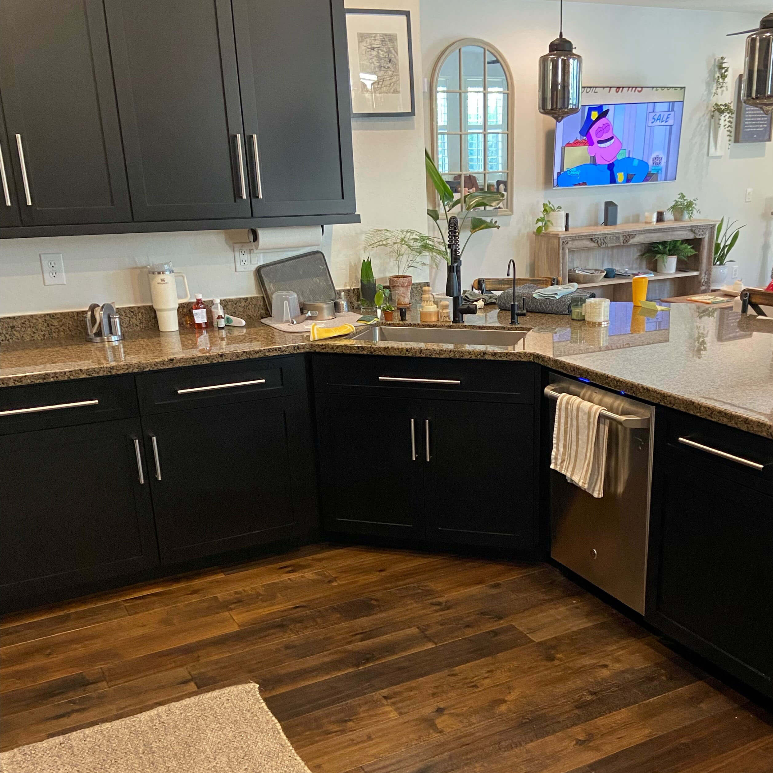 Before photo of the dark kitchen.