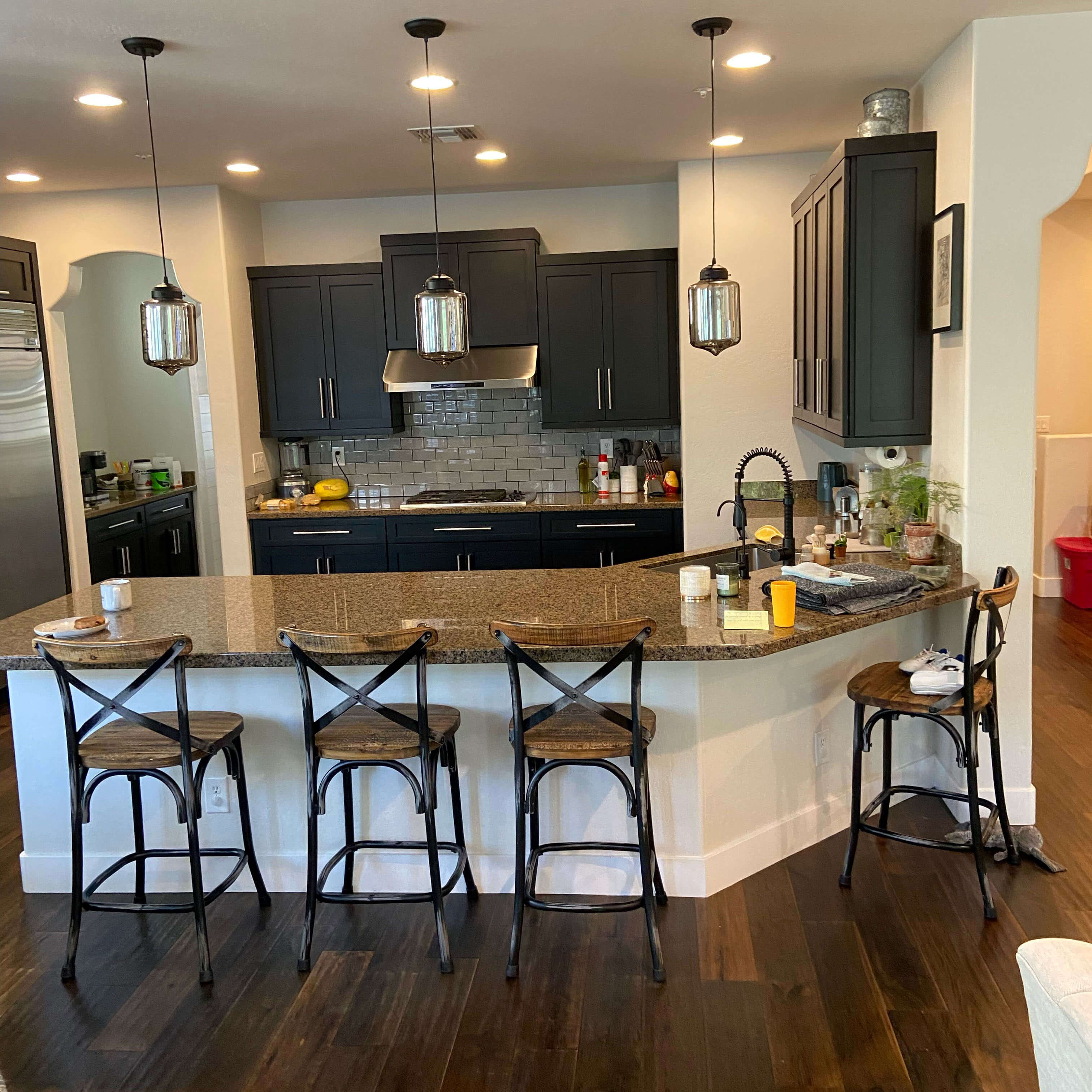 Before photo of the dark kitchen.