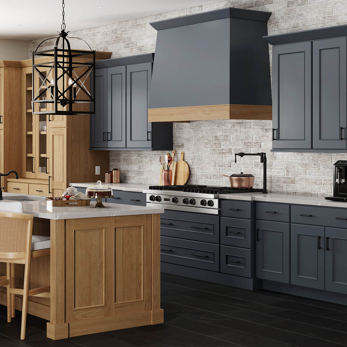 A trendy kitchen color for cabinets. This kitchen features the Cyberspace paint.