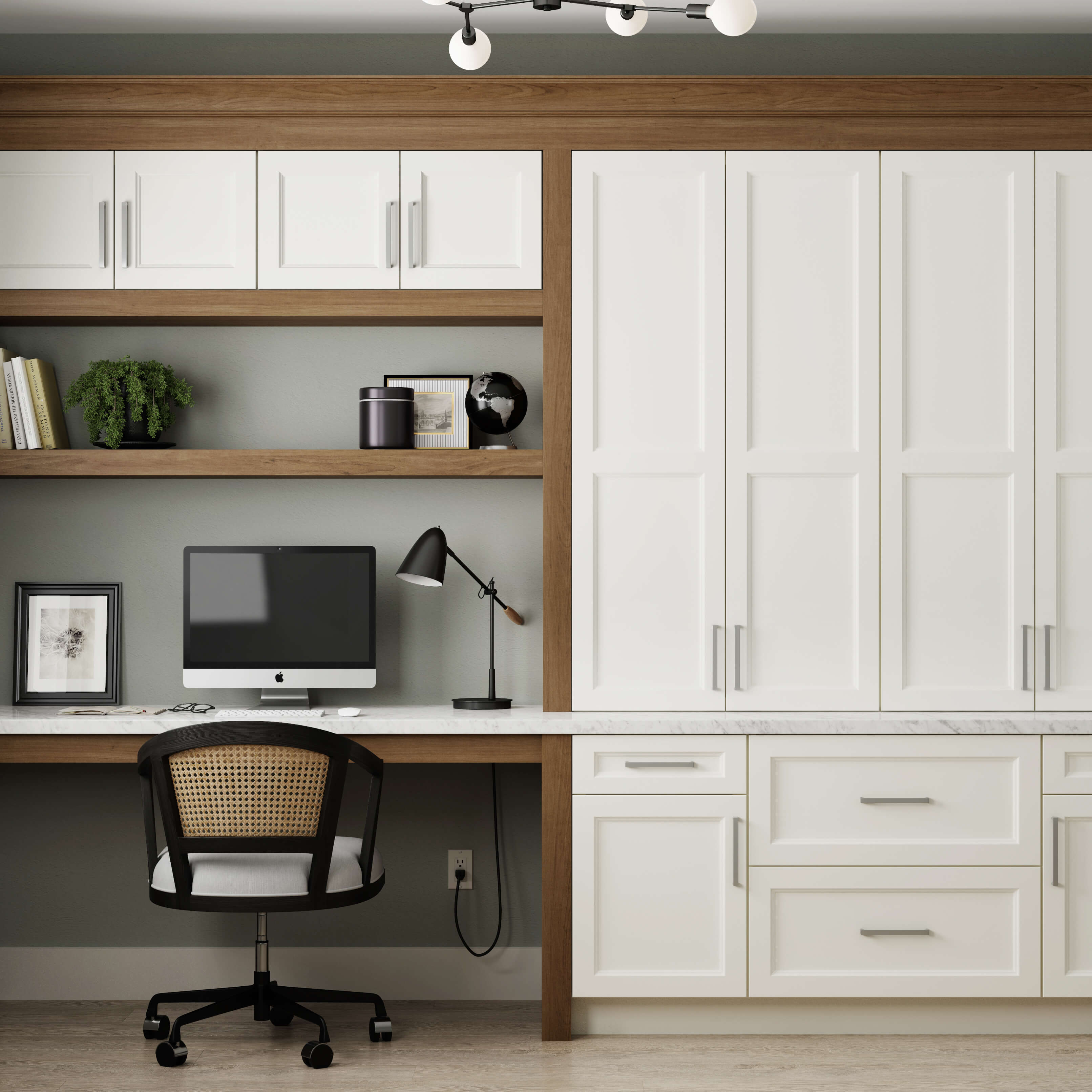 A home office nook design with the new flat panel door style from Dura Supreme.