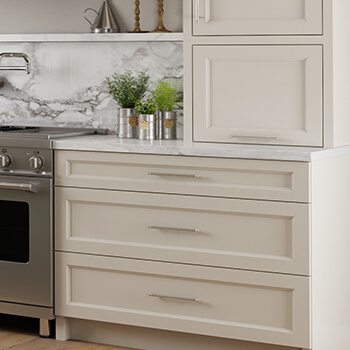 Elegant new cabinet door style with a deep flat panel design shown in a classic kitchen remodel.
