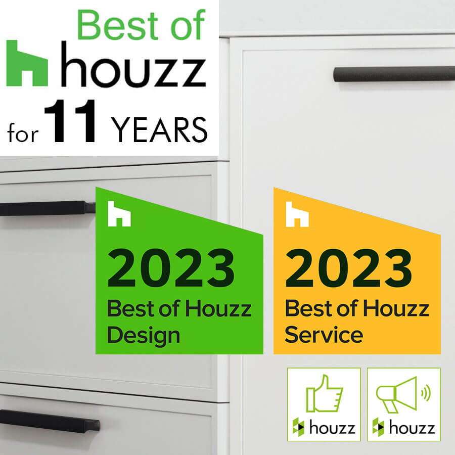 Quality Cabinet Maker, Dura Supreme, awarded Best of Houzz badges for 11 years in a row. Best of Houzz Design Badge. Best of Houzz Service Badge. Houzz Influencer Badge. Houzz Recommended Badge.