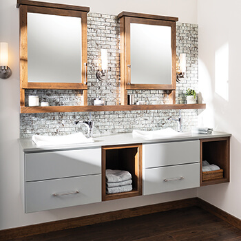 A wall hung floating vanity installed.