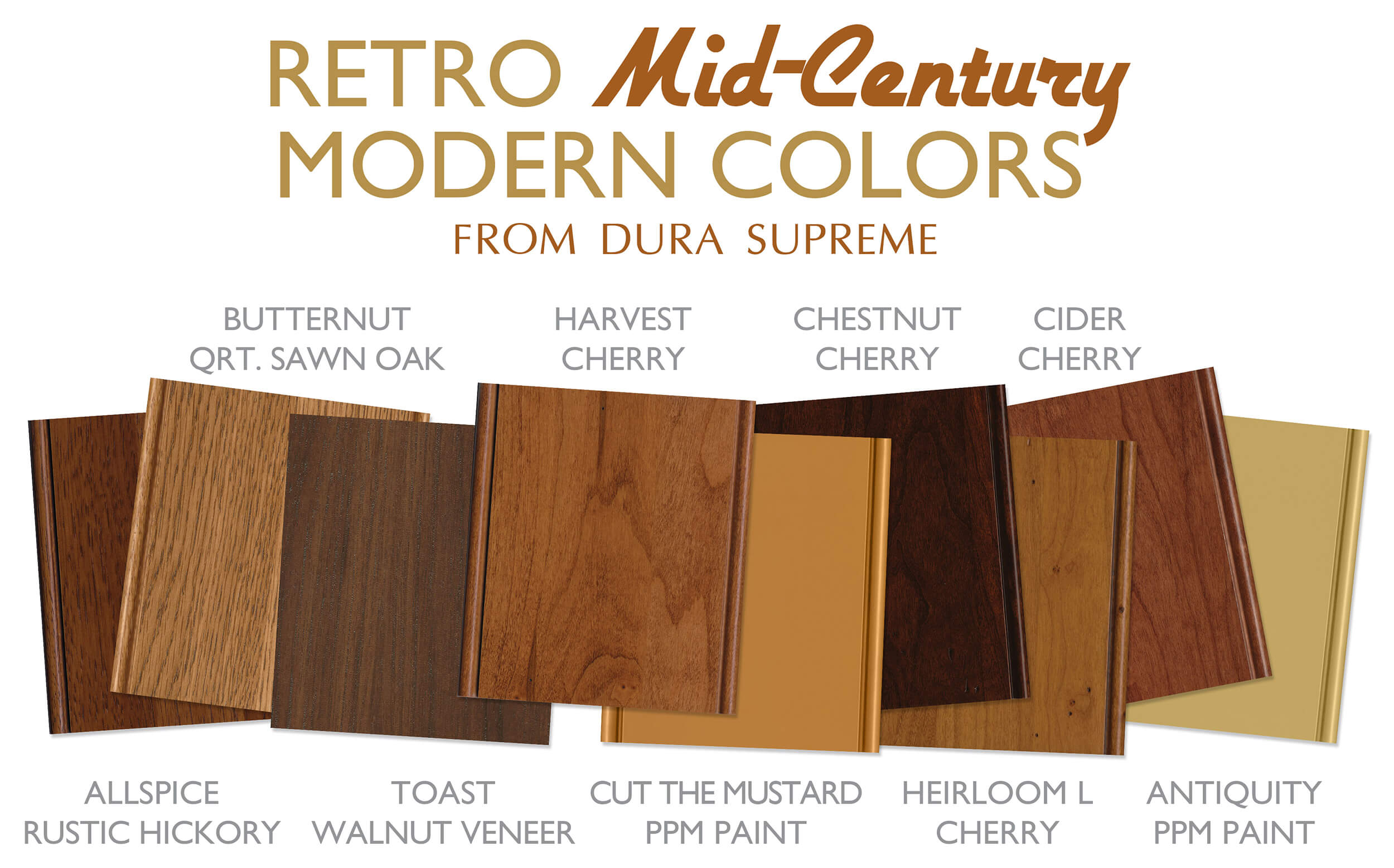 Retro Mid-Century Modern Style Kitchen Cabinet Colors from Dura Supreme for a 20th century look.