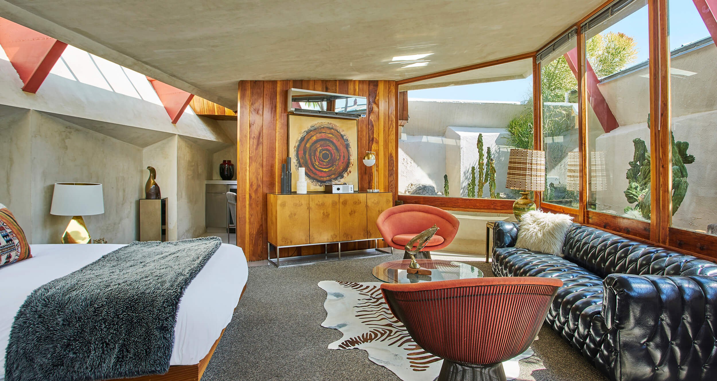 The Lautner Vacation Rental Property design by John Lautner featuring iconic mid-century modern style architecture, furniture, and interior design.