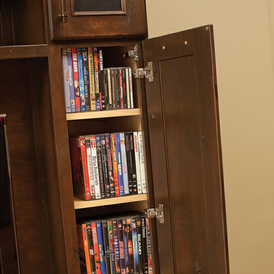 Customize media storage with Dura Supreme Cabinetry.