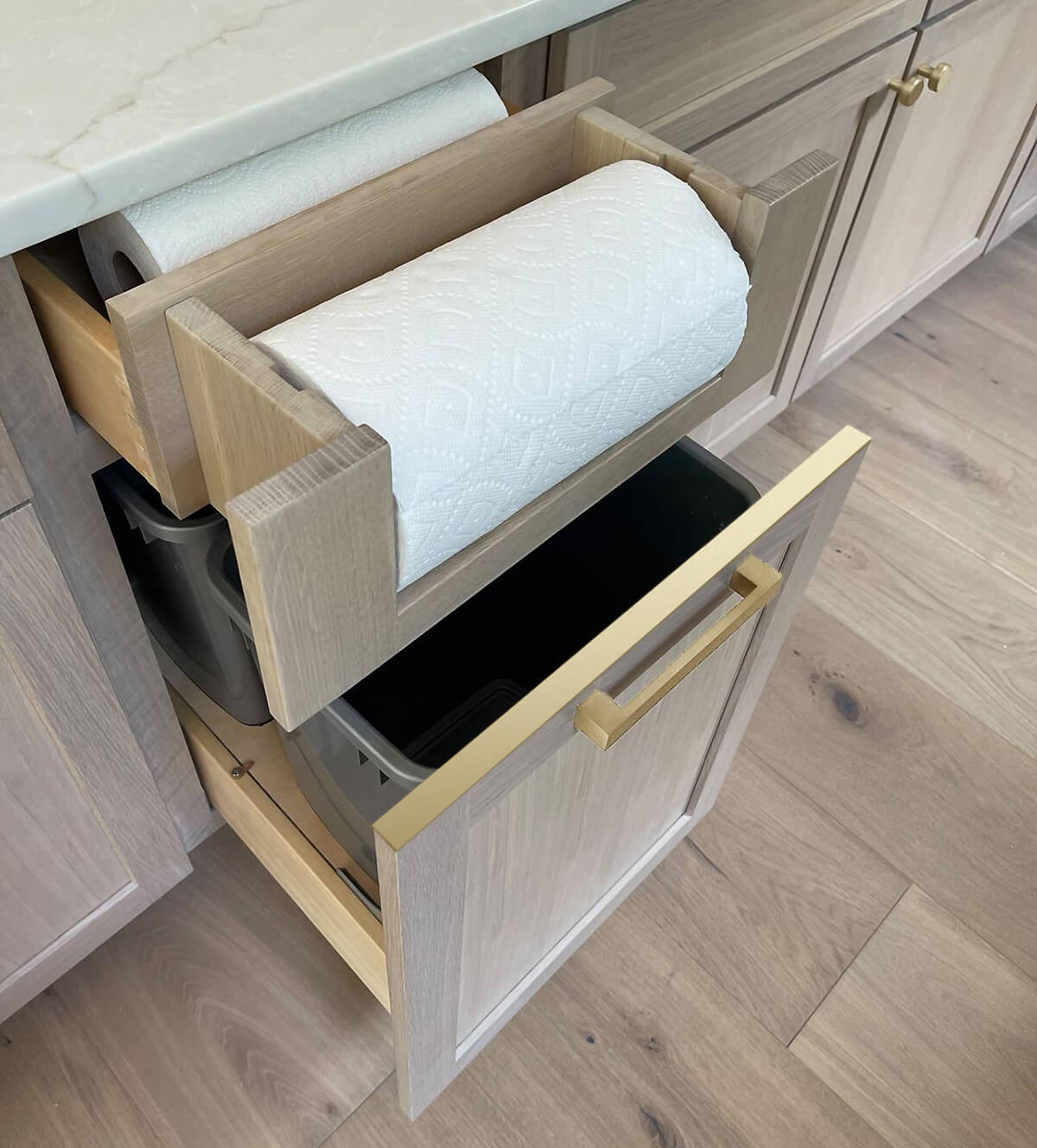 Paper Towel Drawer and Base Recycling Center Combo