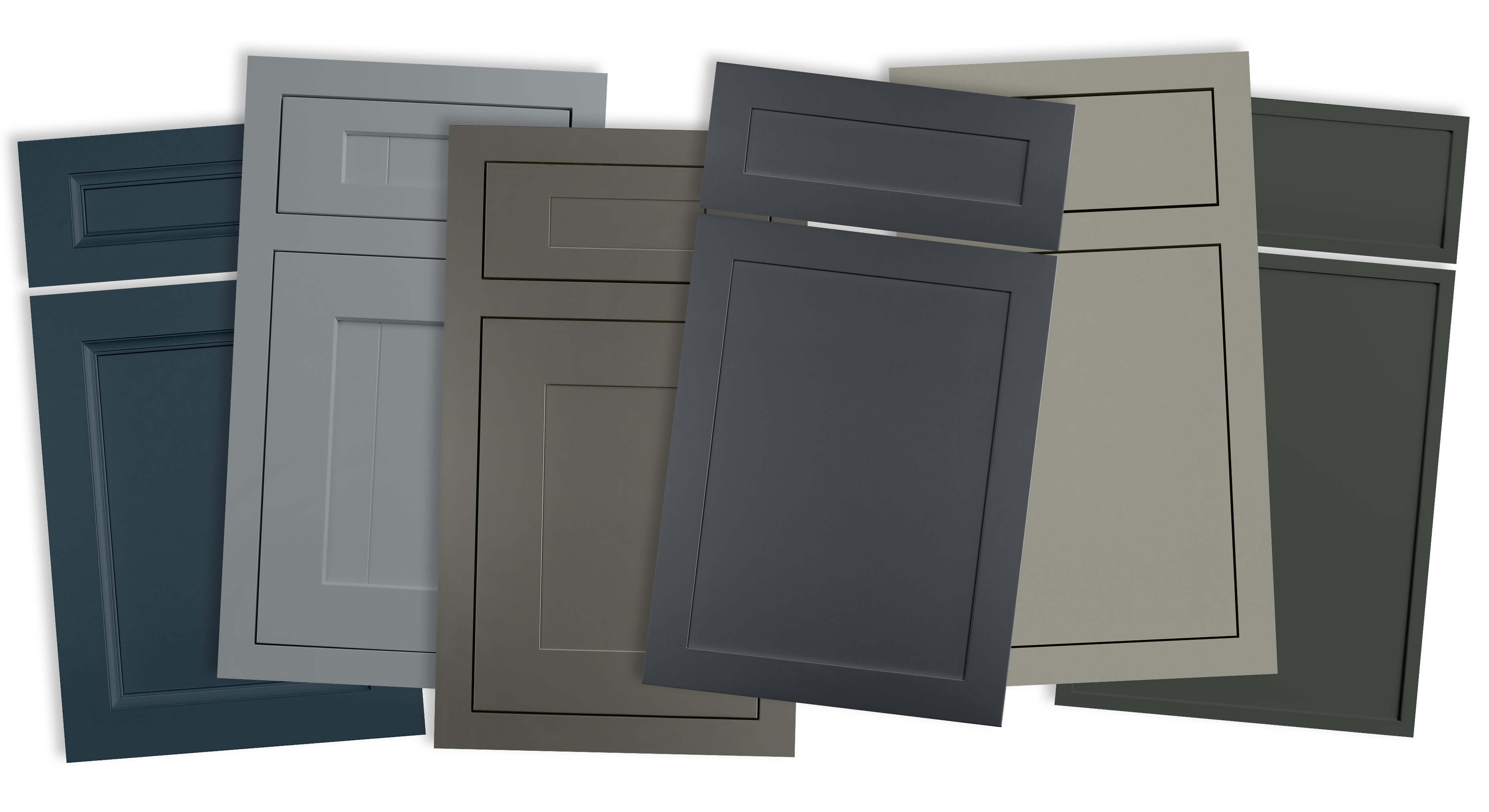 A selection of several different custom paint colors using Dura Supreme Cabinetry's custom paint program called the