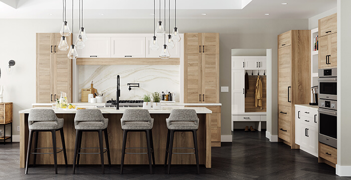 A stunning semi-custom and custom kitchen with Euro-inspired Frameless cabinets (aka Full-access cabinets) from Dura Supreme Cabinetry.