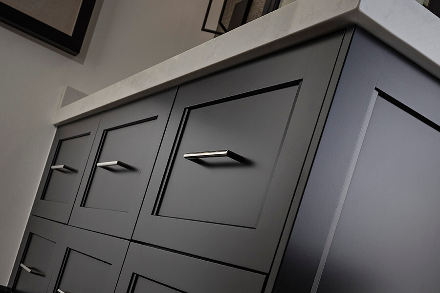 Quality cabinets with a black painted factory finish.
