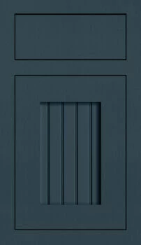 An Arts & Crafts inspired craftsman inset door style with a flat cottage beaded panel in trendy navy blue painted finish.