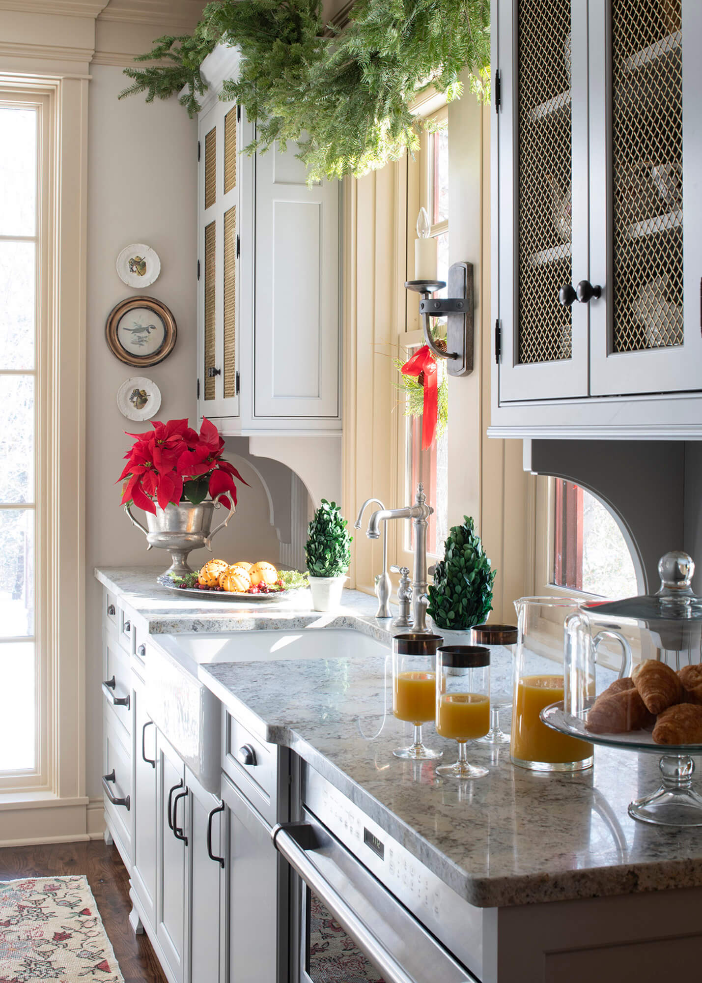 A beautiful kitchen decorated for the holidays featuring Dura Supreme Cabinetry.