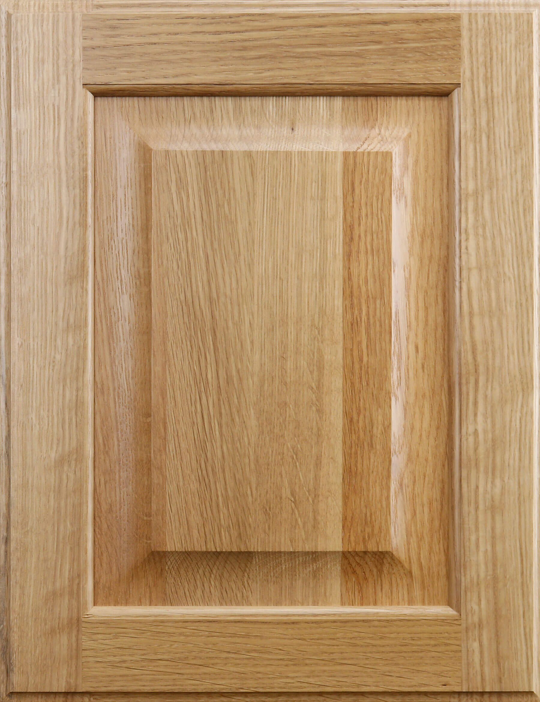A close up of a cabinet door made with natural Quarter-sawn White Oak wood from Dura Supreme.