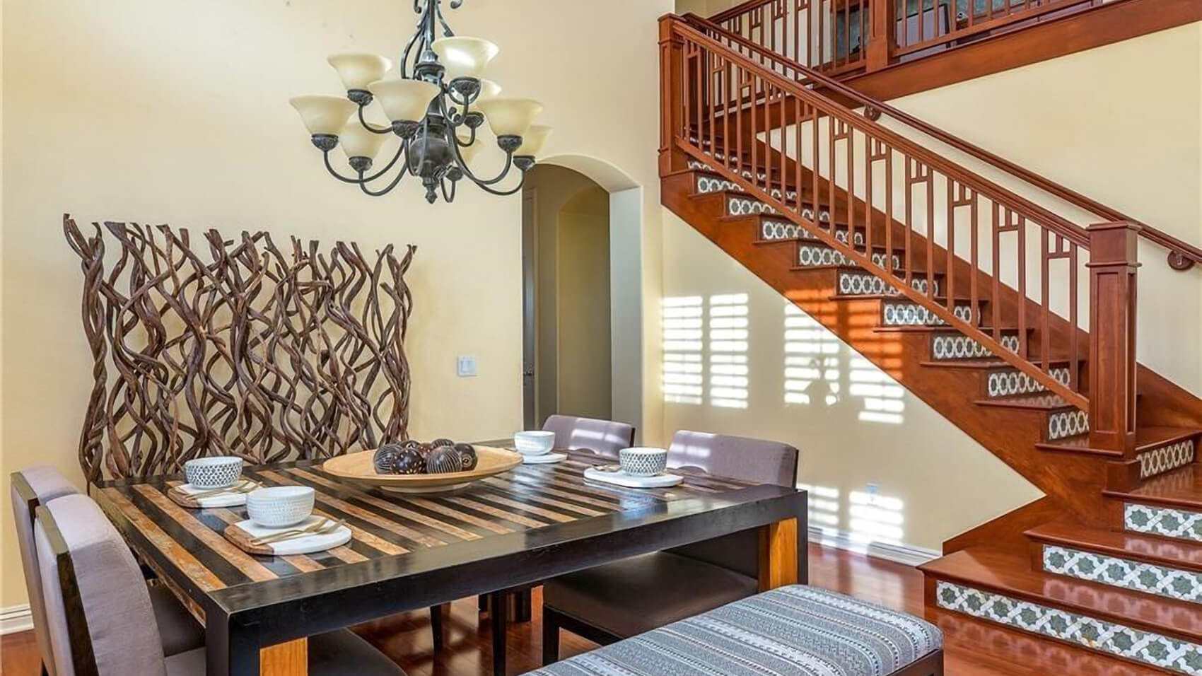 A before picture of the dining room and staircase.