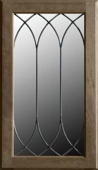Dura Supreme's LG-51 leaded glass cabinet insert features an elegant 3-cathedral arch pattern with arches at the top and bottom of the door.