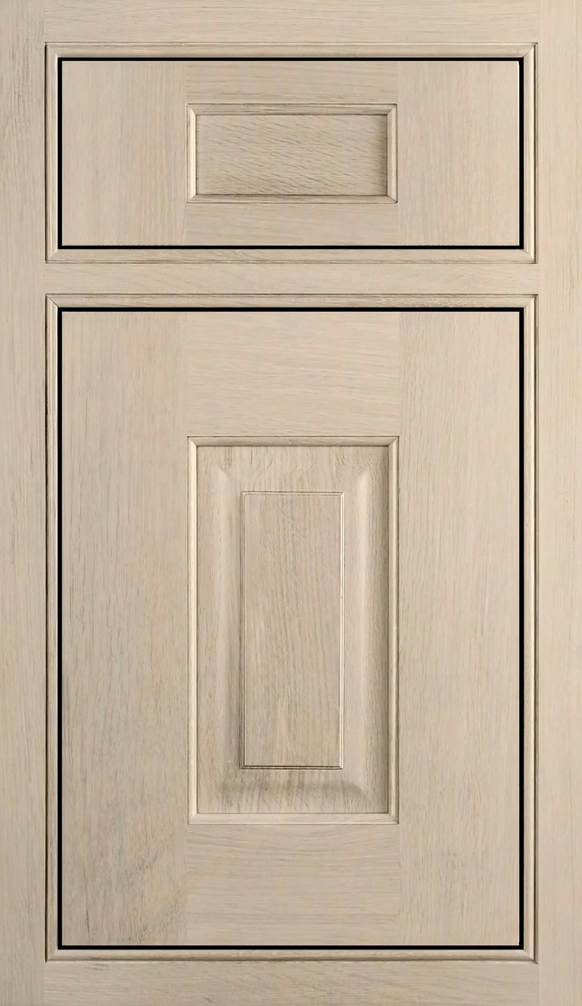 A classic inset door style with raised panels and wide rails and stiles featuring a light 