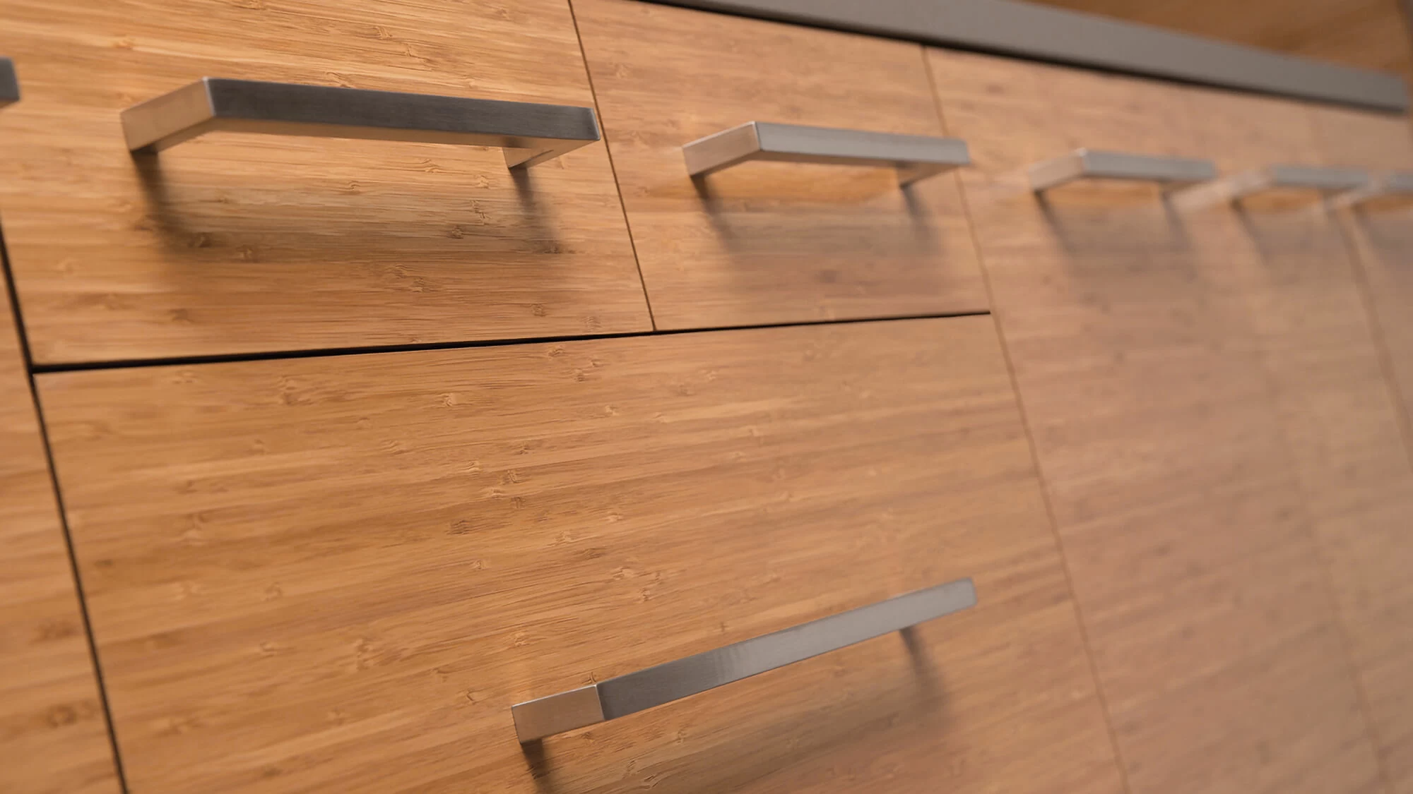 A close up of Dura Supreme's Bamboo cabinets with a natural finish.