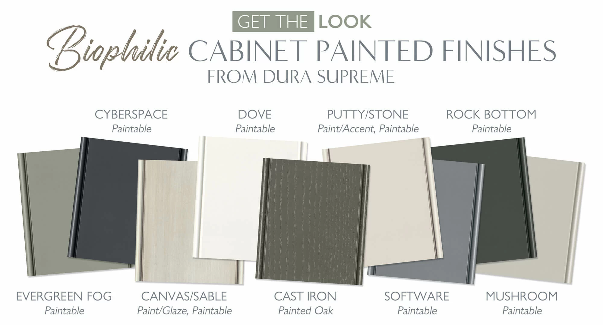 Get the look! Biophilic cabinet paint colors and finishes by Dura Supreme Cabinetry.