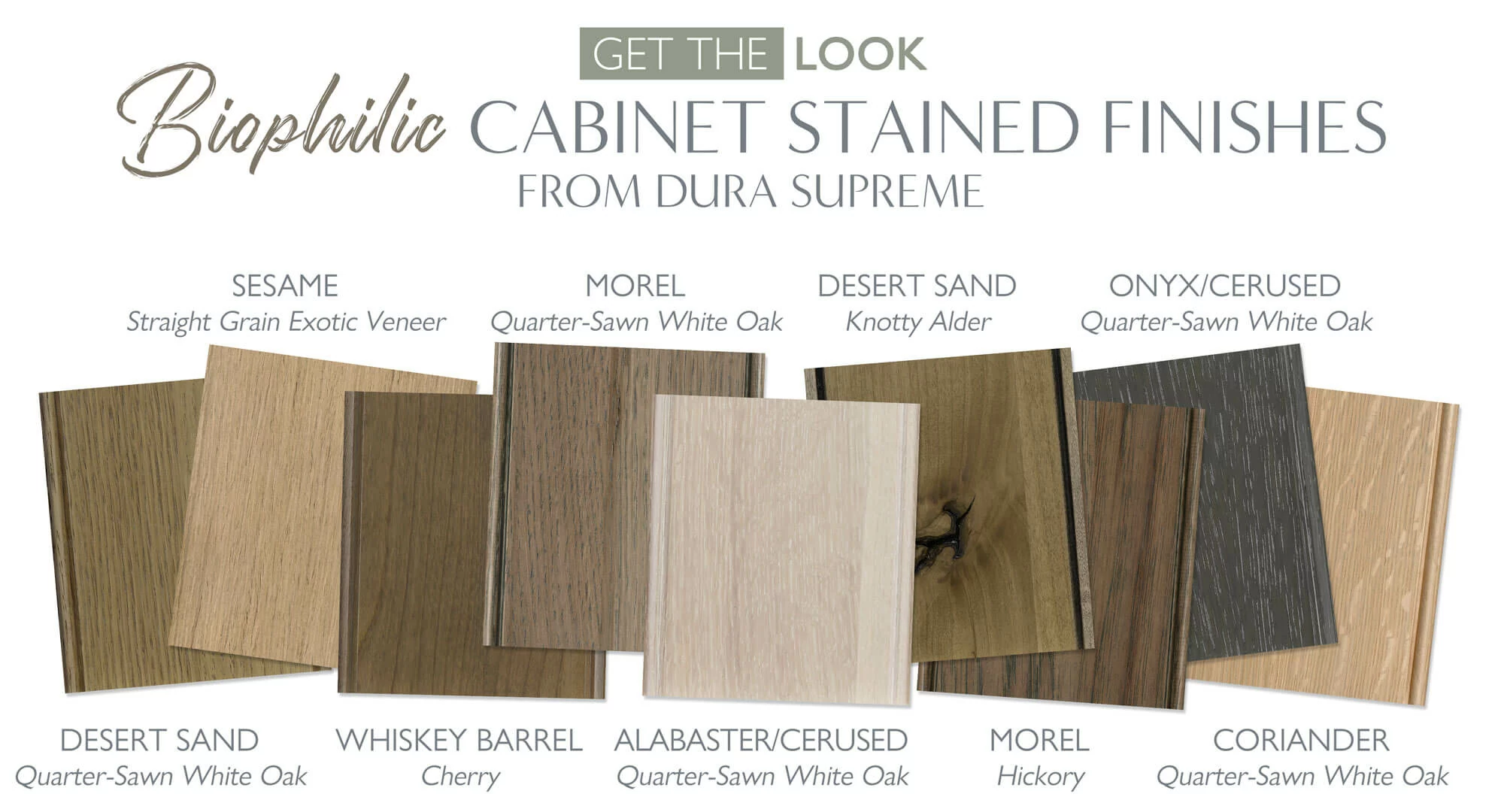 Biophilic cabinet stain colors by Dura Supreme Cabinetry.