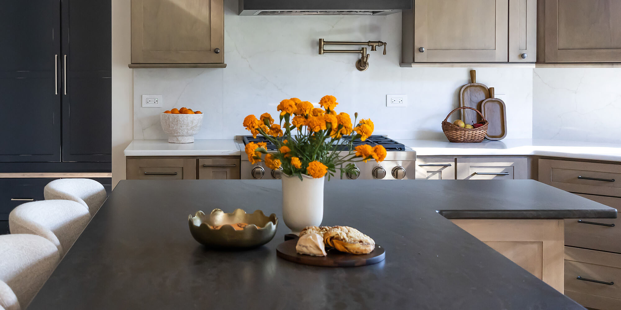 A natural honed countertop in black.