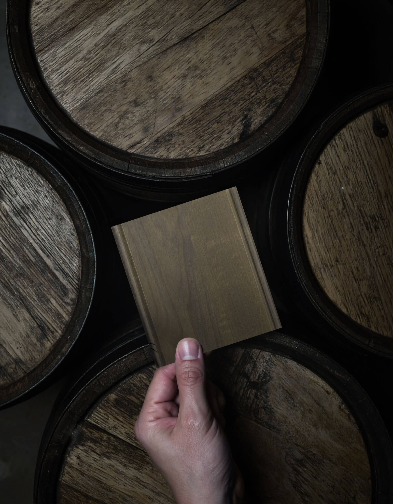 The new whiskey barrel stain color on Knotty alder by Dura Supreme Cabinetry.