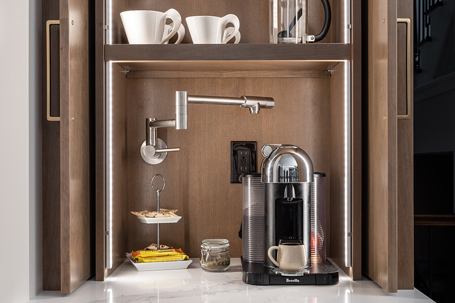 Pocket door hinges tuck the cabinet doors back into the cabinet box.