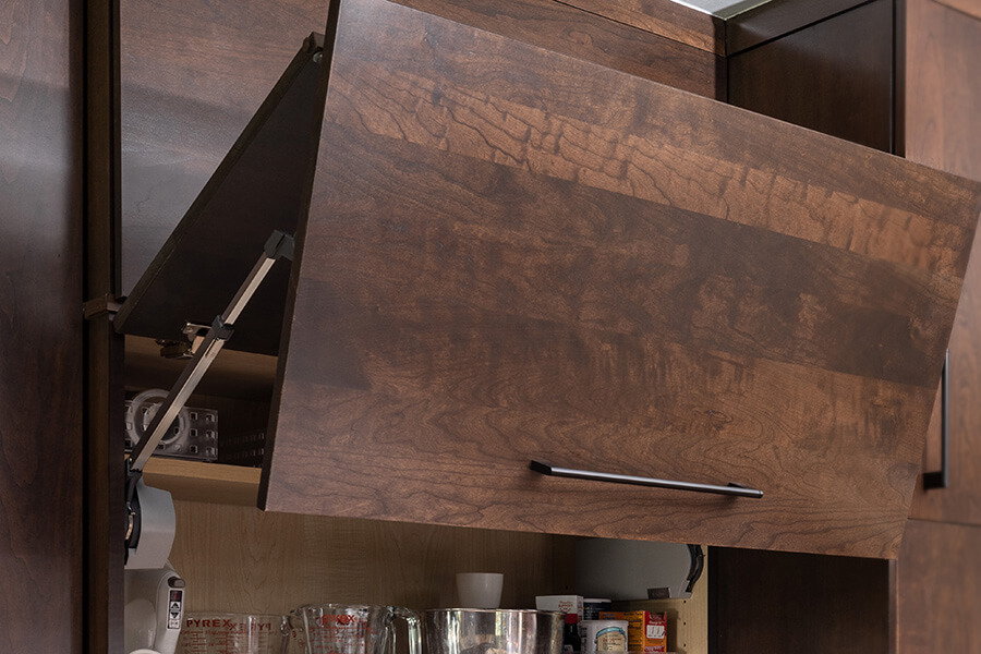 Bi-fold and lift-up cabinet door hinges.